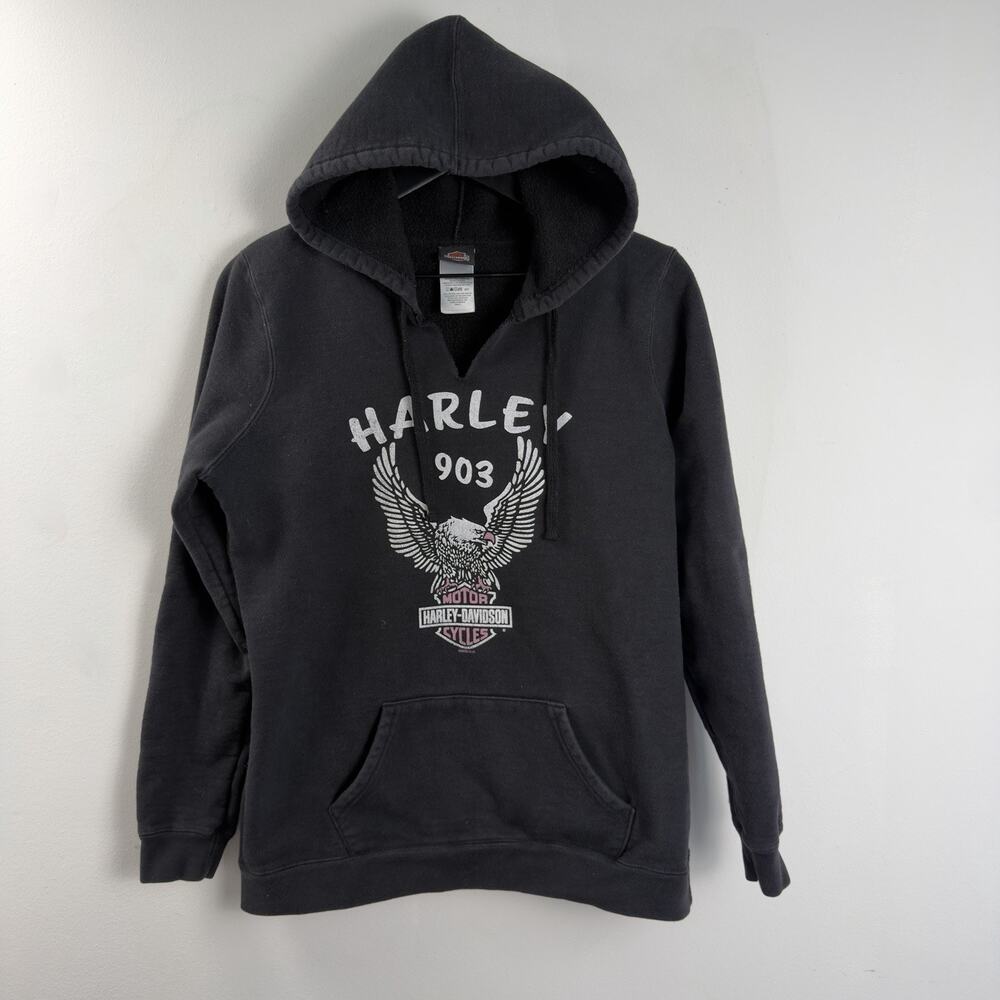 Harley Davidson 1903 Women's Small Black Long Sleeve Drawstring Hoodie